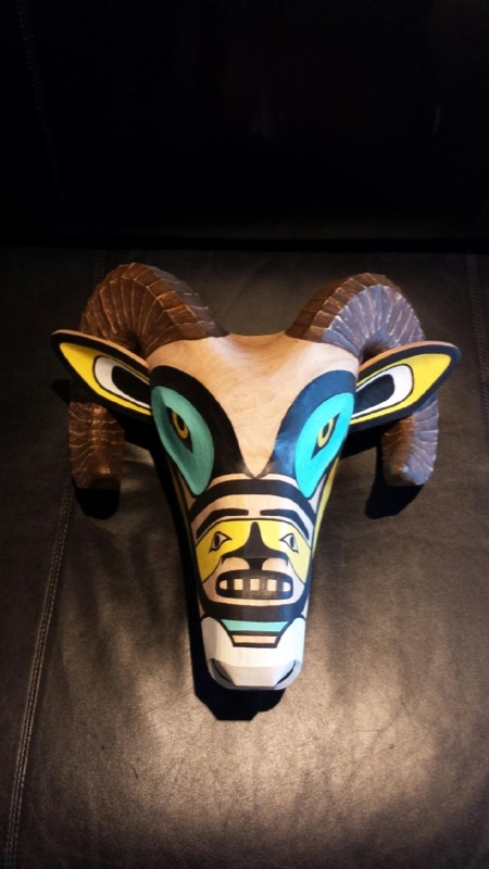 Big Horned Mountain Goat carving, side